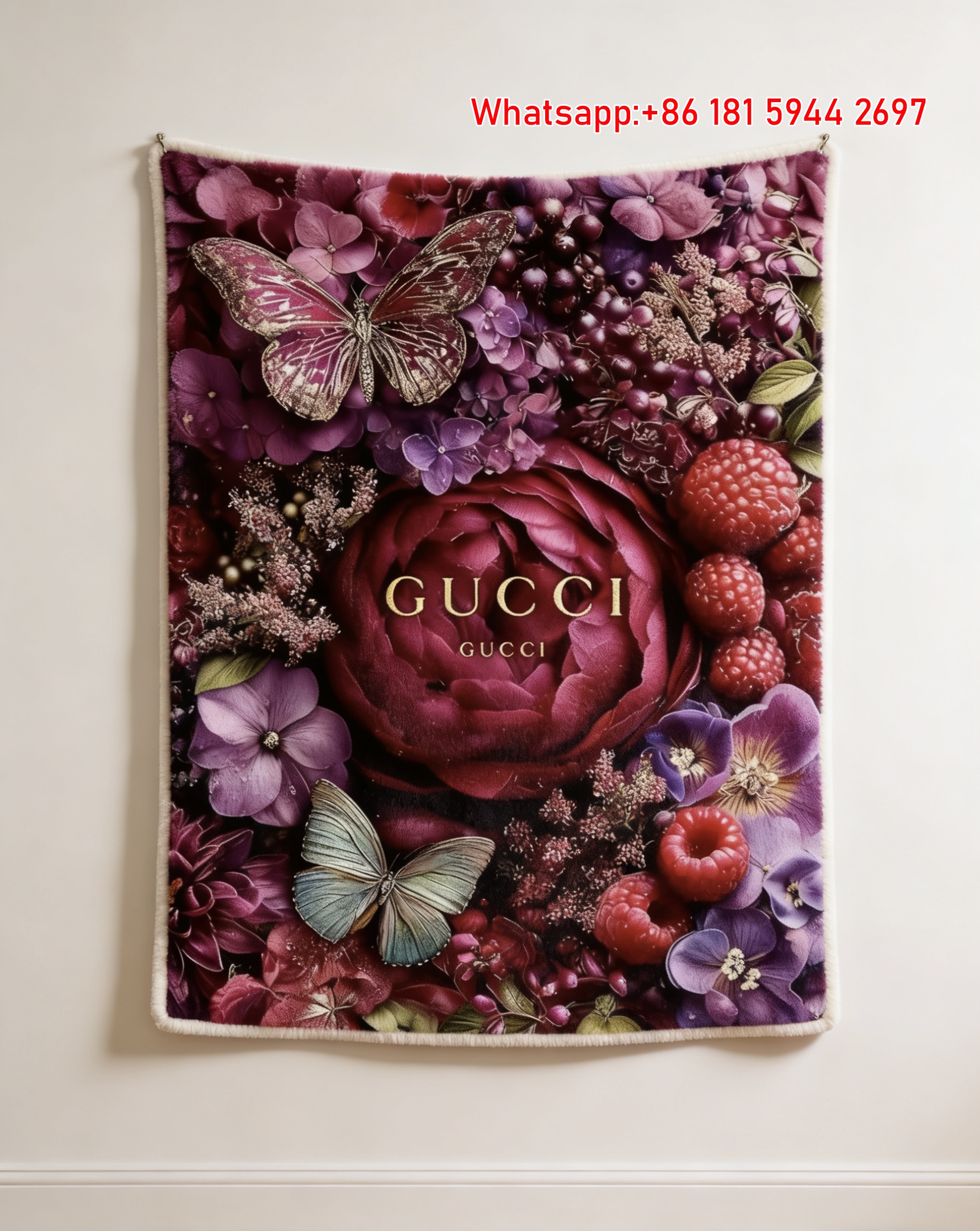 Gucci Dark Floral & Butterfly Throw blankets Gucci Berry & Peony Tapestry IMG_2814